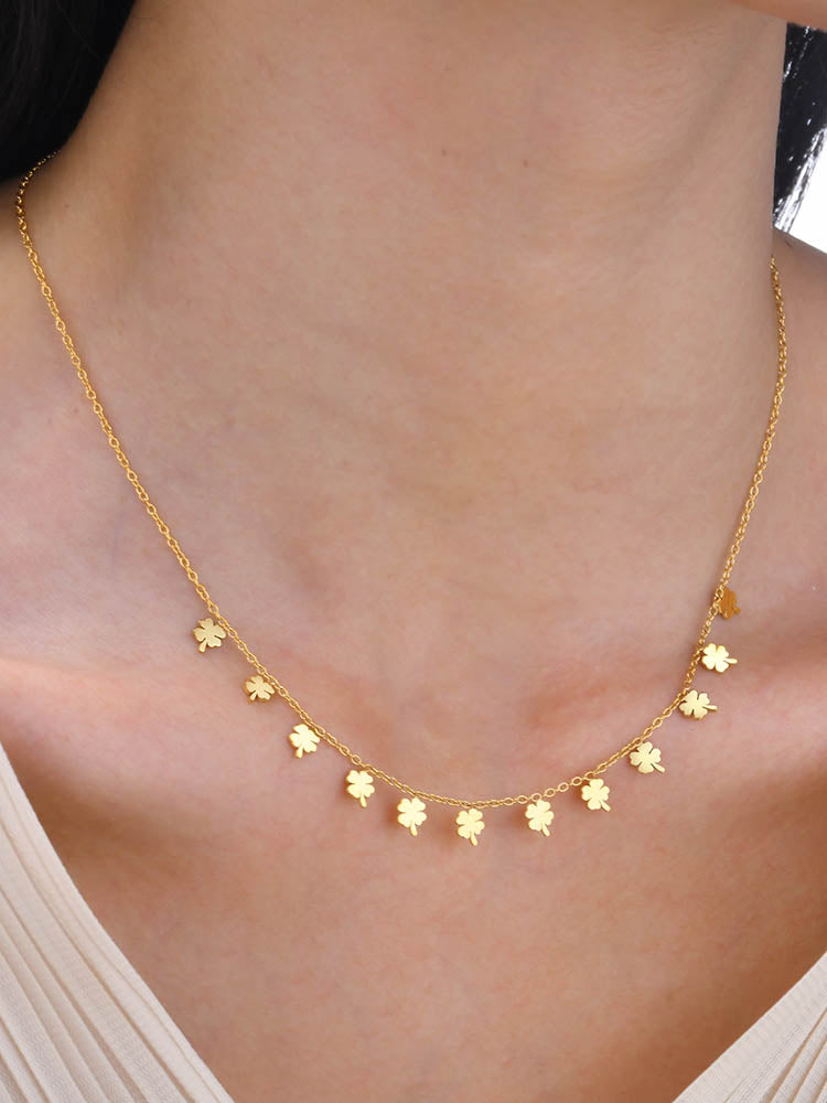 Cross four leaf clover lightning inlay zircon 18k gold plated necklace