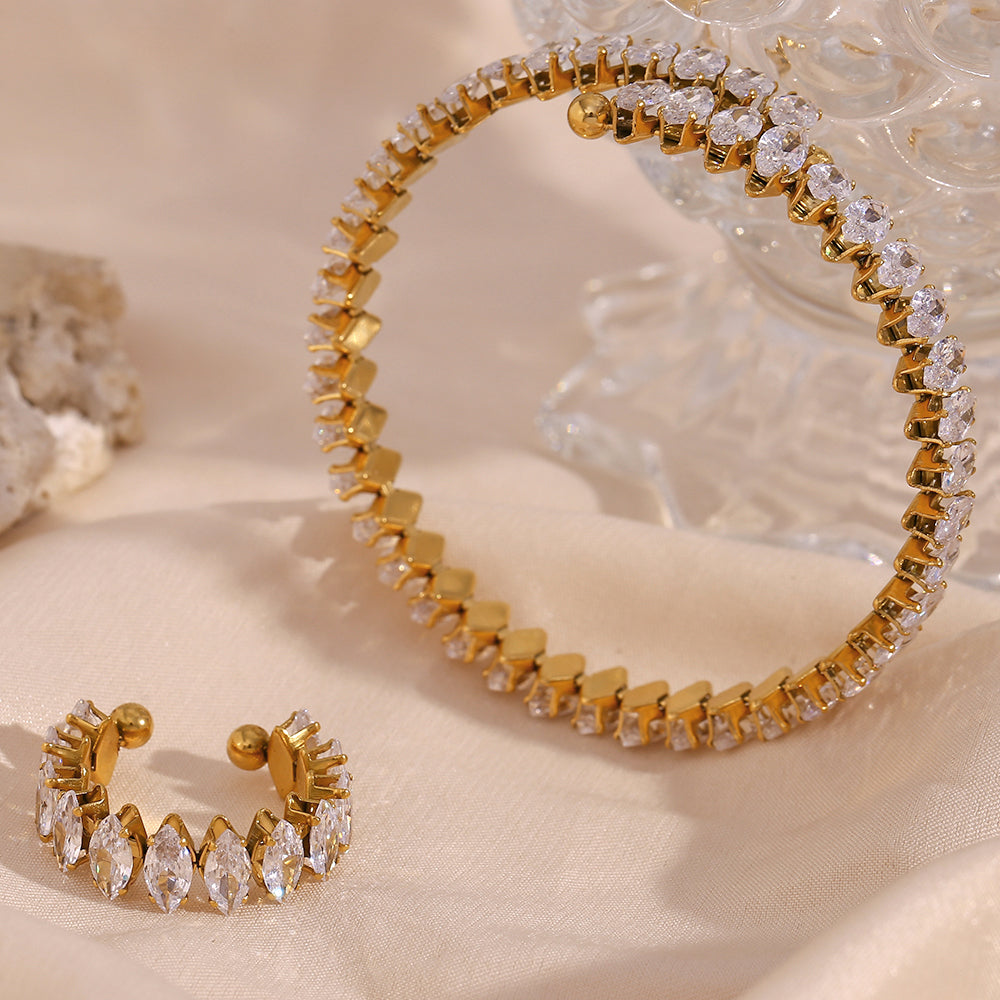 Classic style water droplets inlay 18k gold plated zircon rings bracelets