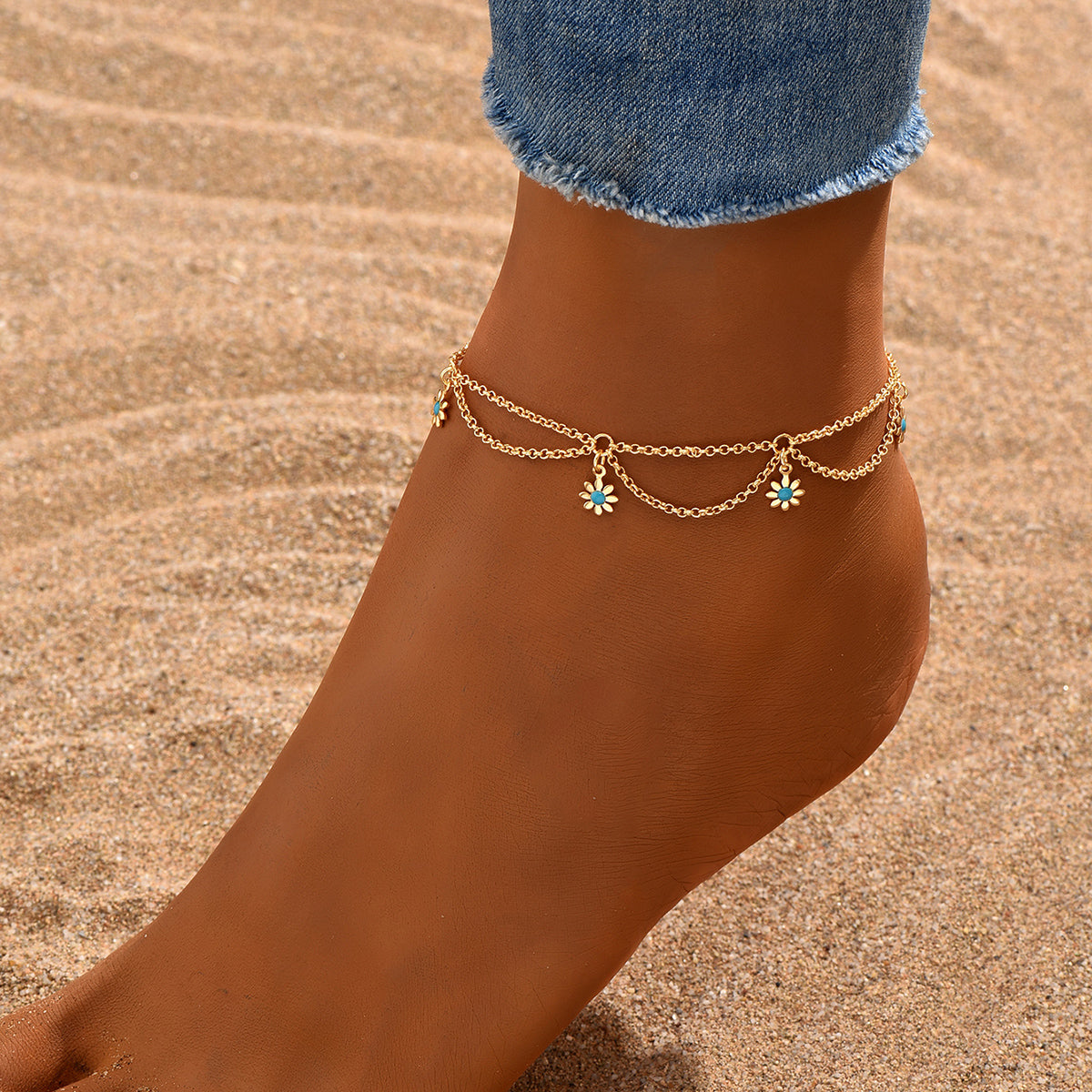 Flower 18k gold plated women's anklet