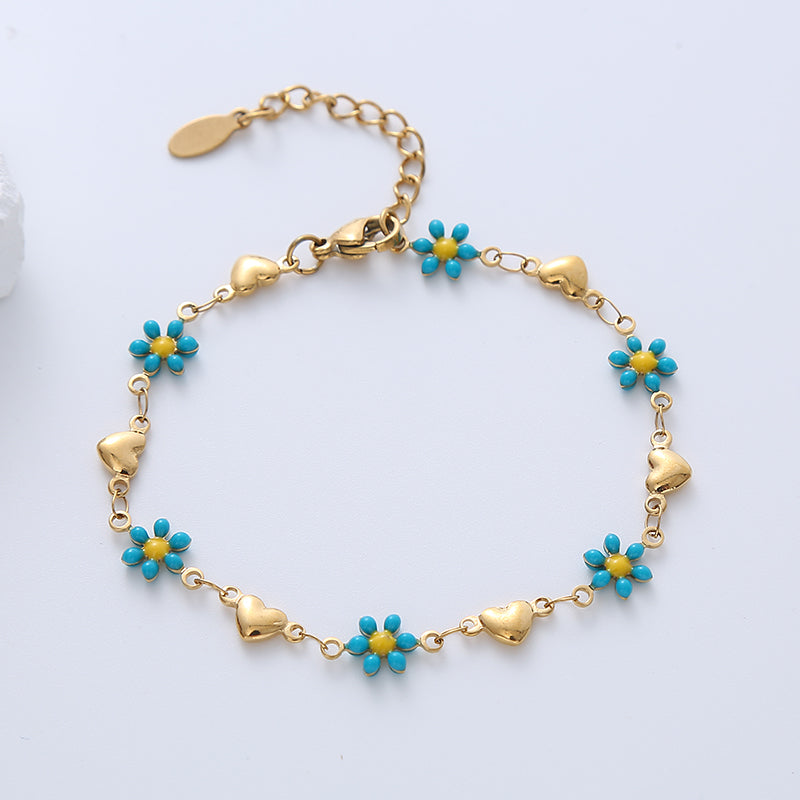 Heart & flower enamel gold plated bracelets