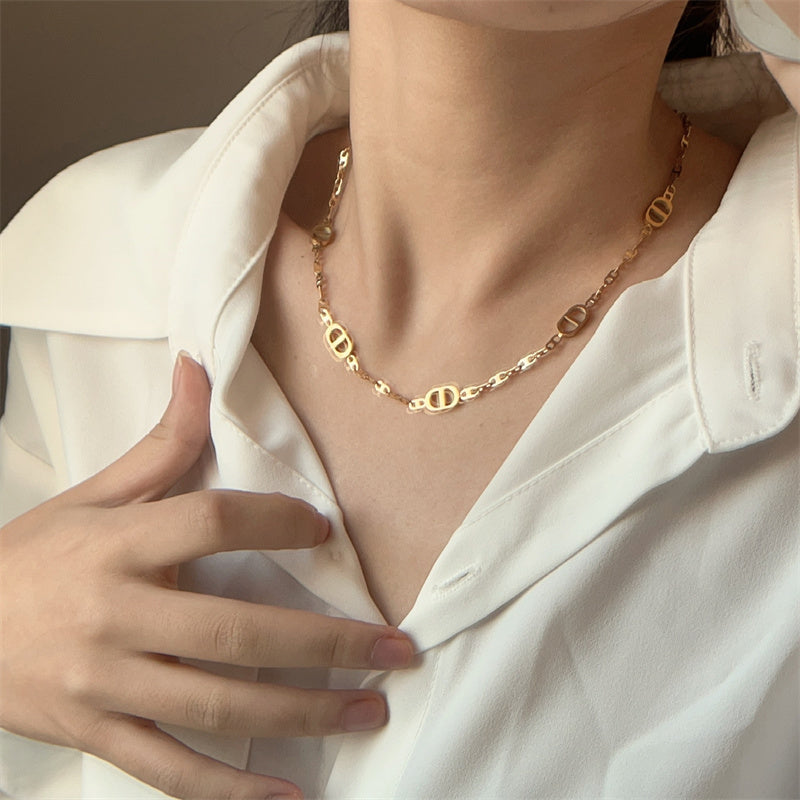 Pig nose 18k gold silver plated necklace