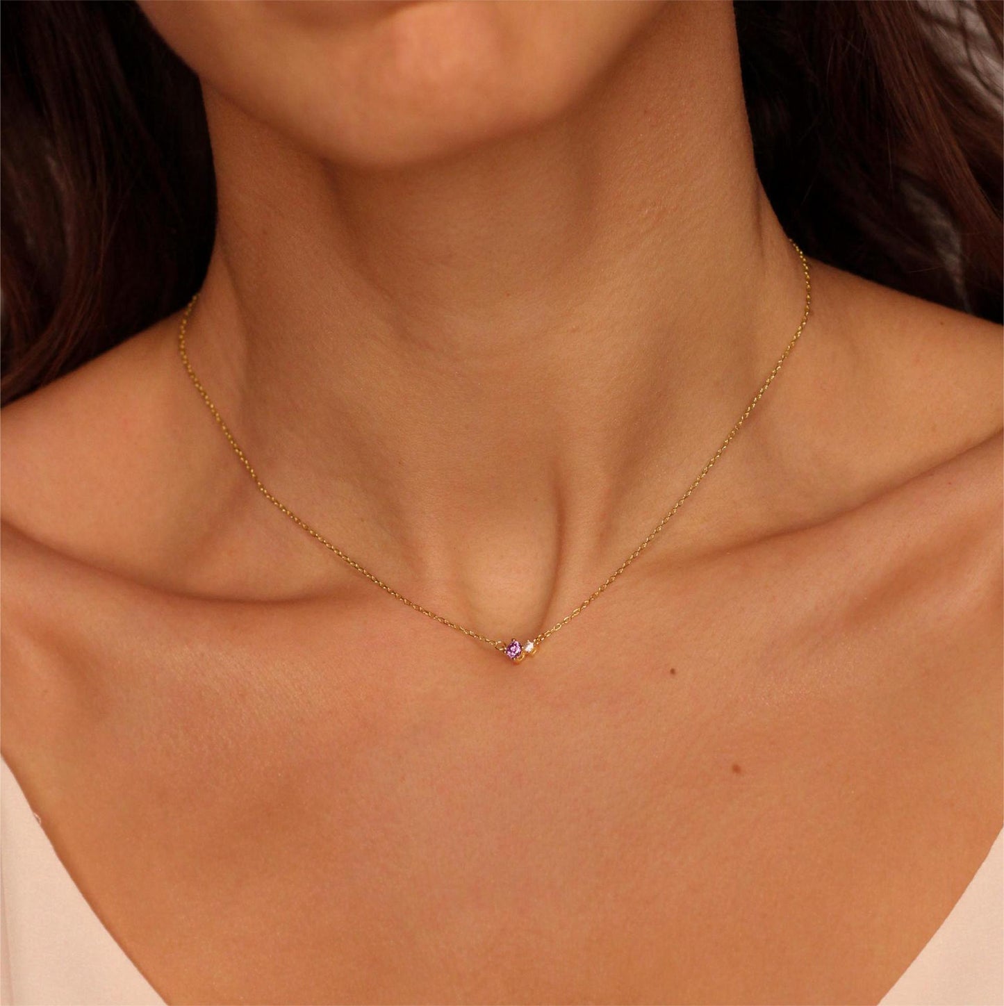 Round Pendant Necklace Zircon 18k Gold Plated