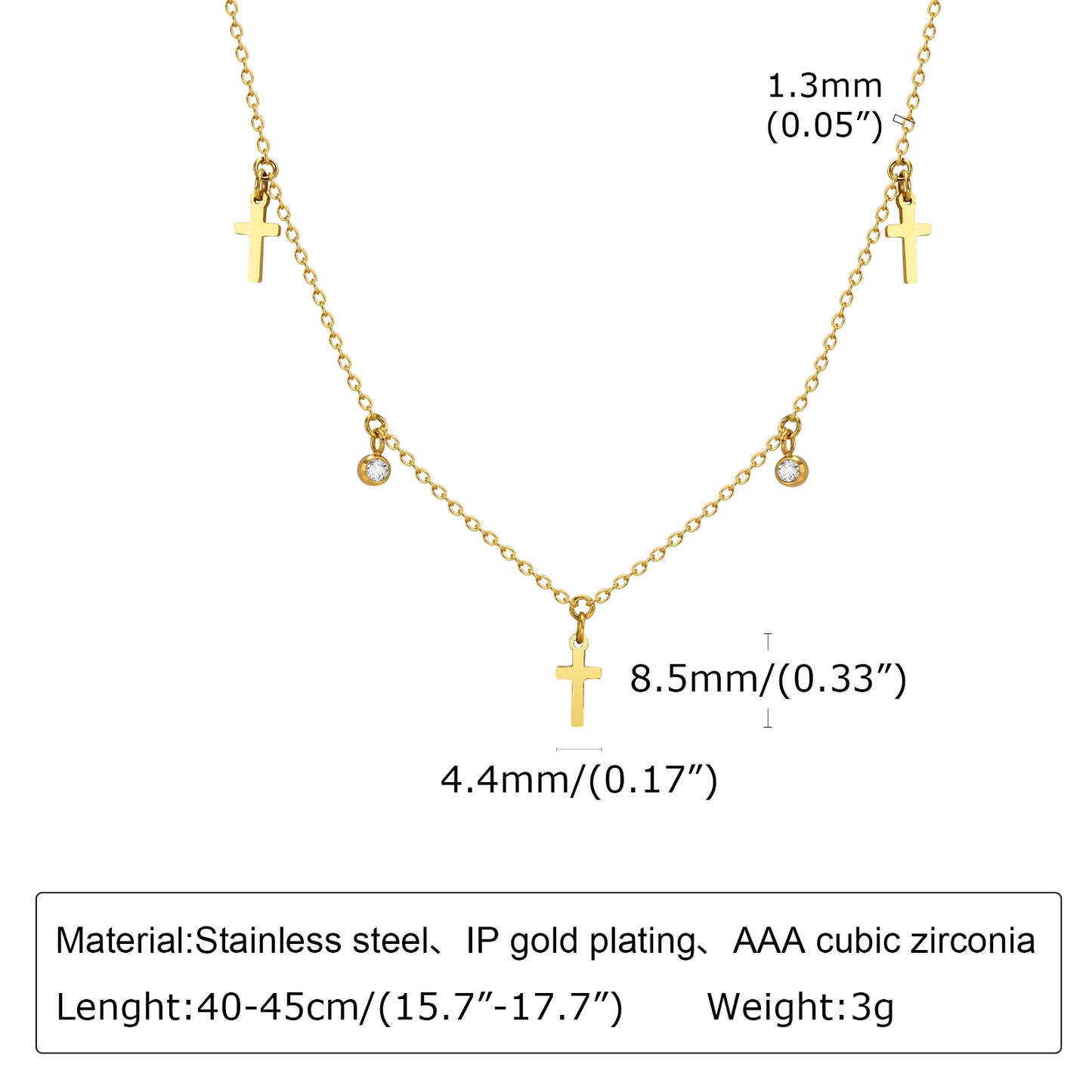 Cross four leaf clover lightning inlay zircon 18k gold plated necklace