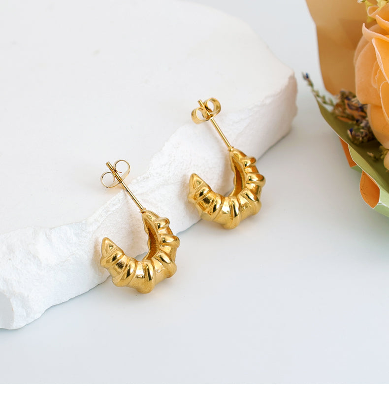 Geometric Inlay Pearl 18K Gold Earrings Ear Studs