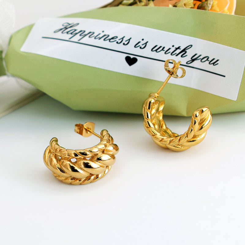 Geometric Inlay Pearl 18K Gold Earrings Ear Studs