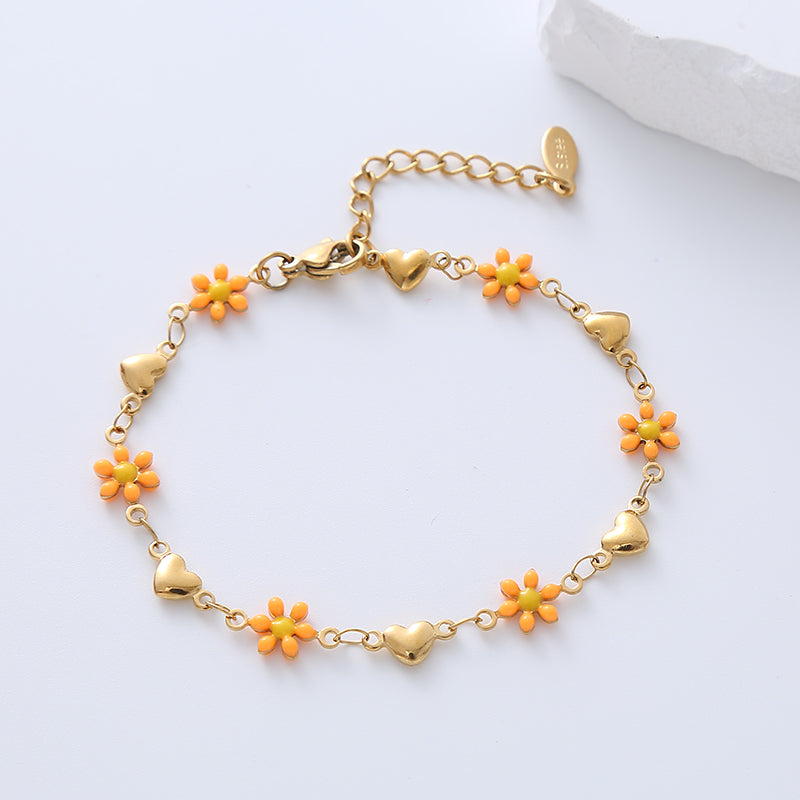 Heart & flower enamel gold plated bracelets