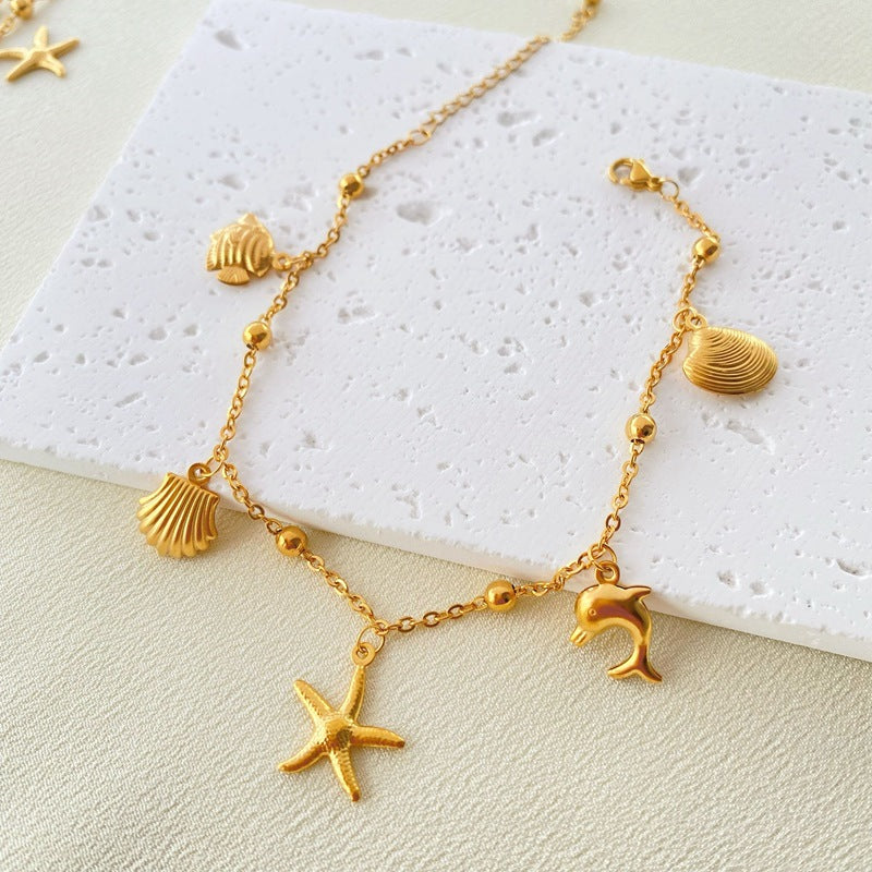 Starfish dolphin 18k gold plated women's anklet