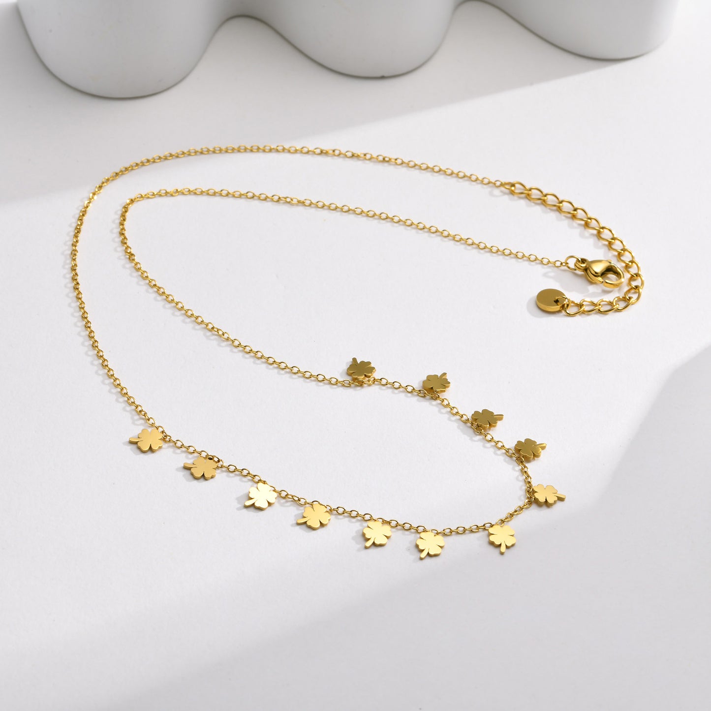 Cross four leaf clover lightning inlay zircon 18k gold plated necklace
