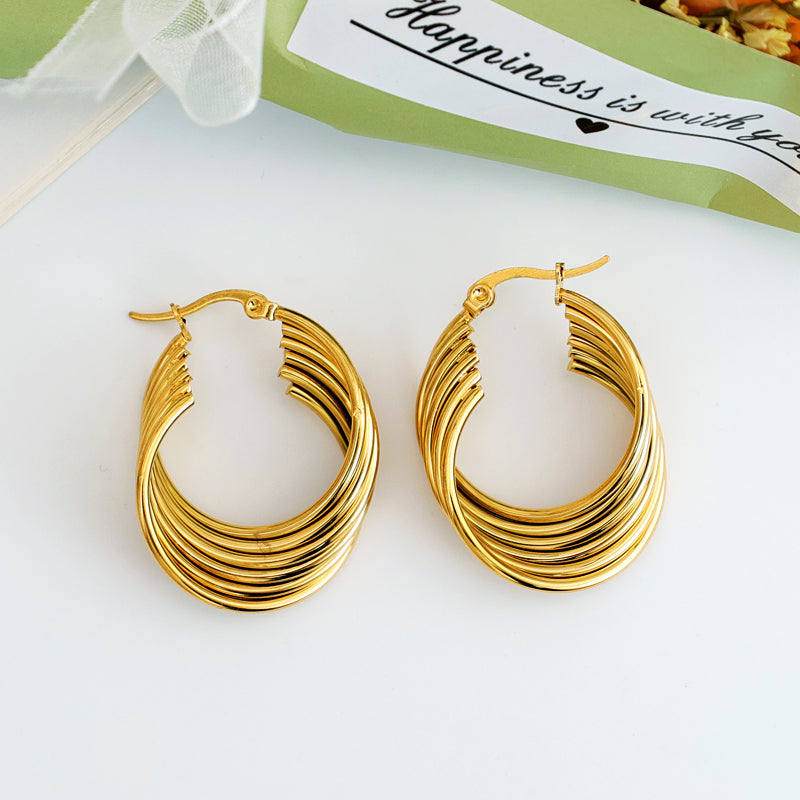 Geometric Inlay Pearl 18K Gold Earrings Ear Studs