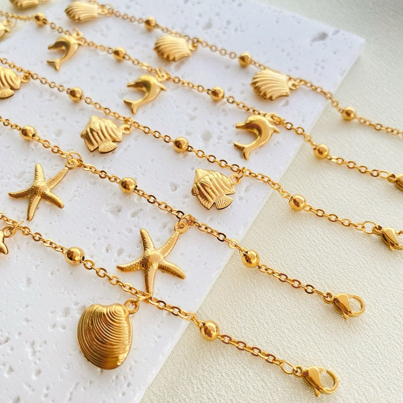Starfish dolphin 18k gold plated women's anklet