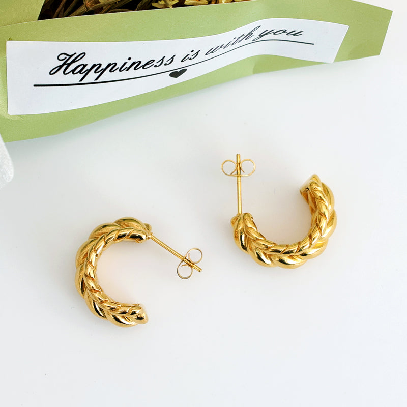 Geometric Inlay Pearl 18K Gold Earrings Ear Studs
