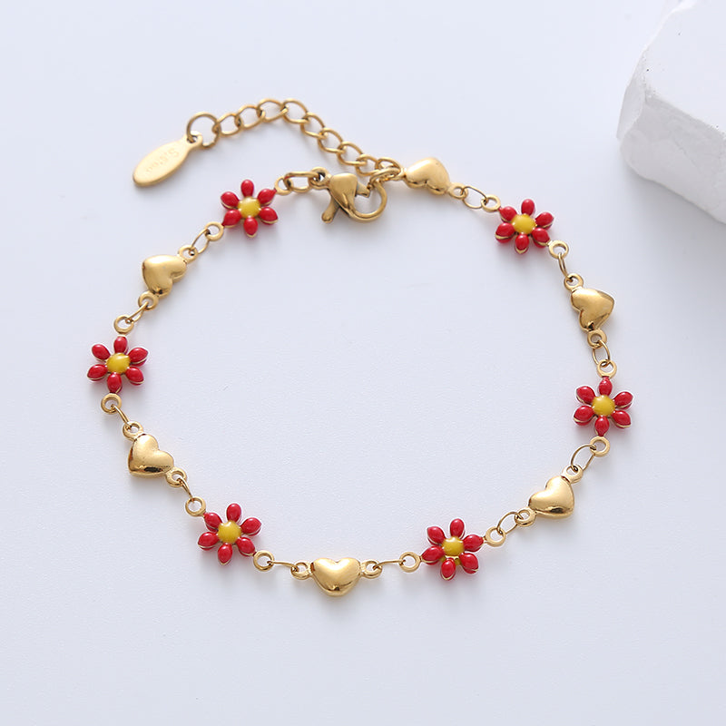 Heart & flower enamel gold plated bracelets