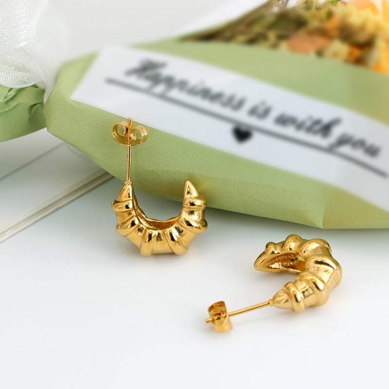 Geometric Inlay Pearl 18K Gold Earrings Ear Studs