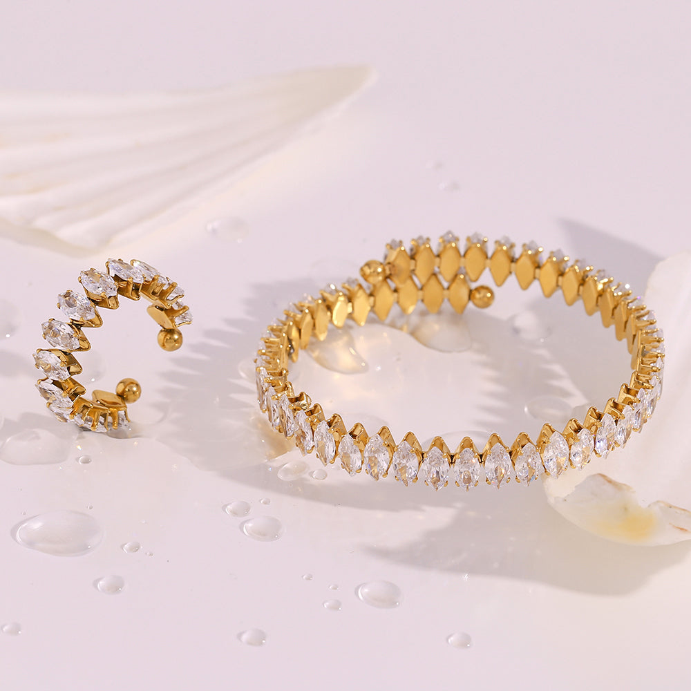 Classic style water droplets inlay 18k gold plated zircon rings bracelets