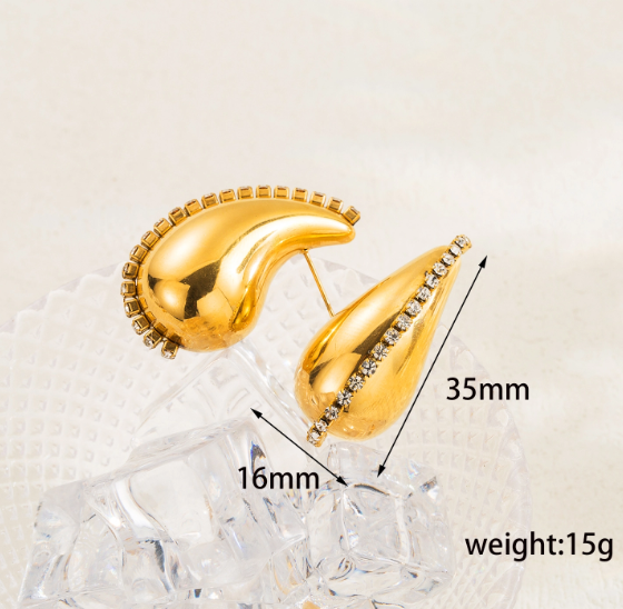 Water Droplets 18K Gold Plated Ear Studs