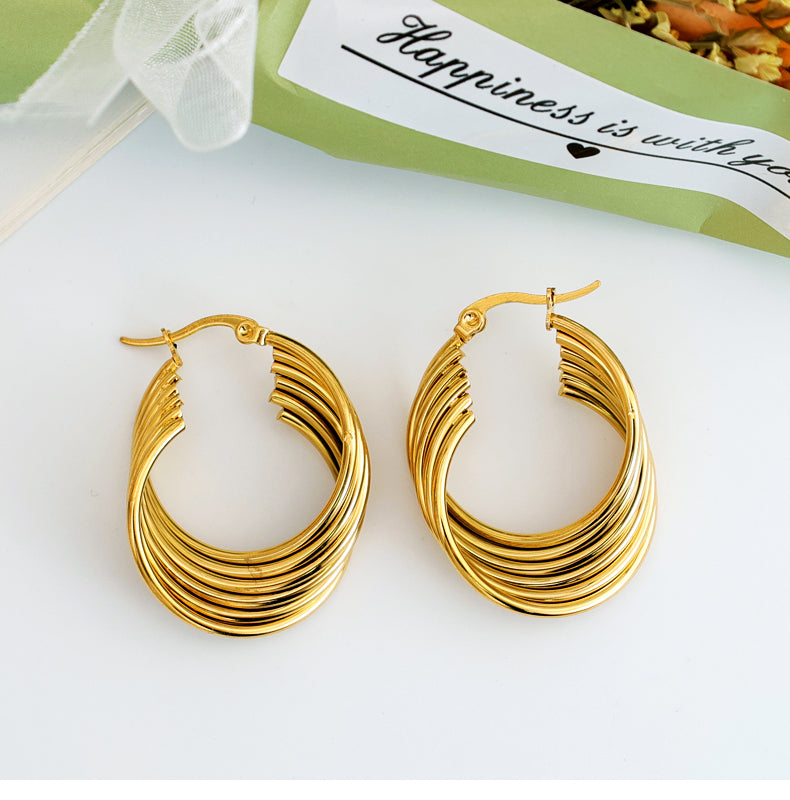 Geometric Inlay Pearl 18K Gold Earrings Ear Studs