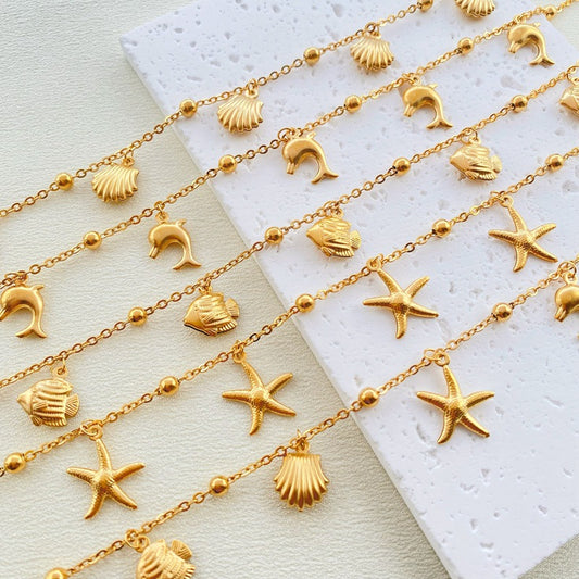 Starfish dolphin 18k gold plated women's anklet