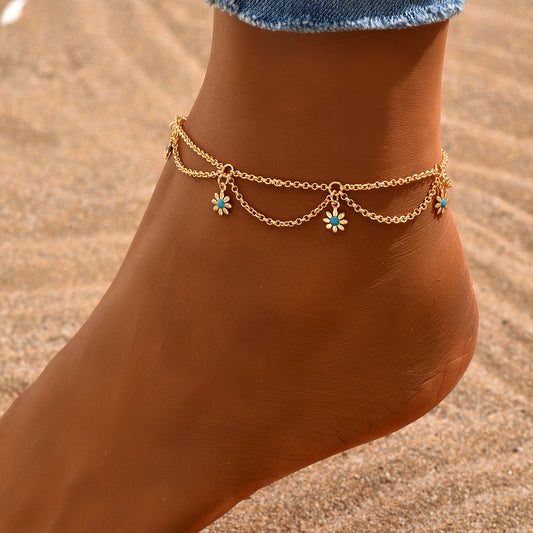 Flower 18k gold plated women's anklet