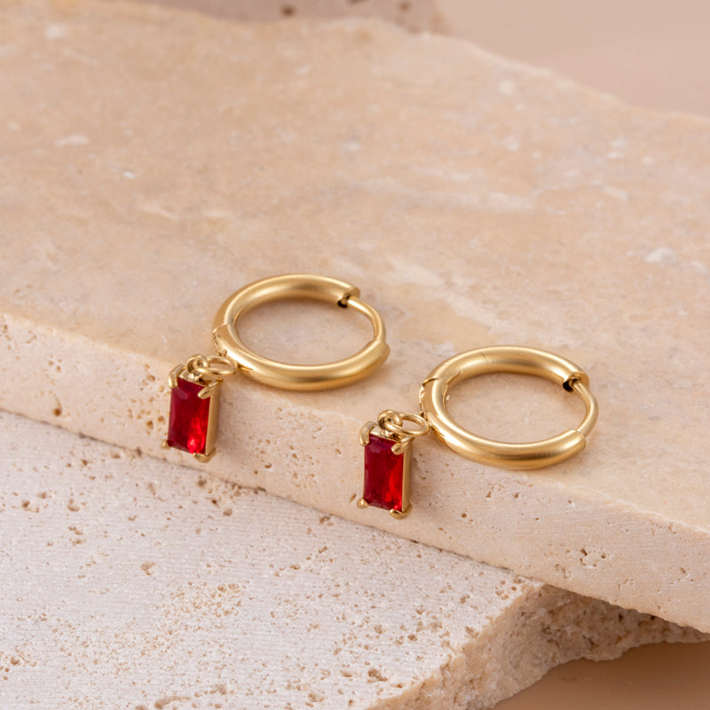 Geometric sector heart shape inlay zircon 18k gold plated drop earrings
