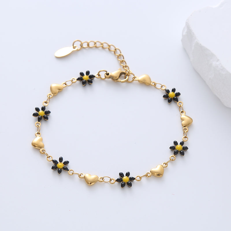 Heart & flower enamel gold plated bracelets