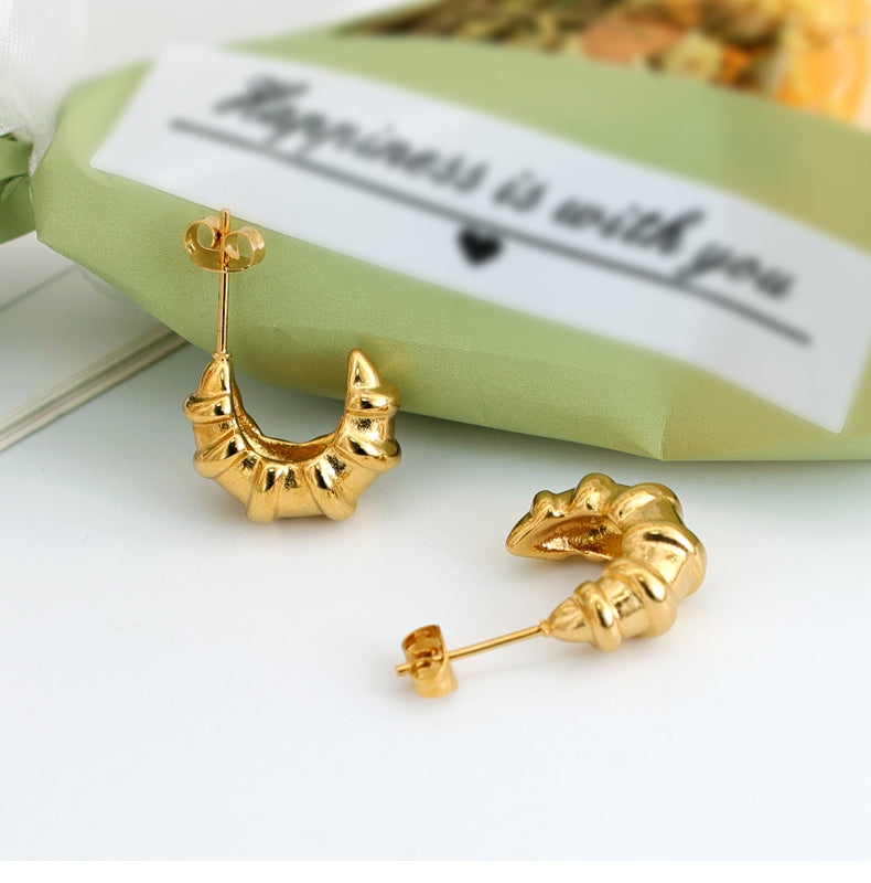 Geometric Inlay Pearl 18K Gold Earrings Ear Studs