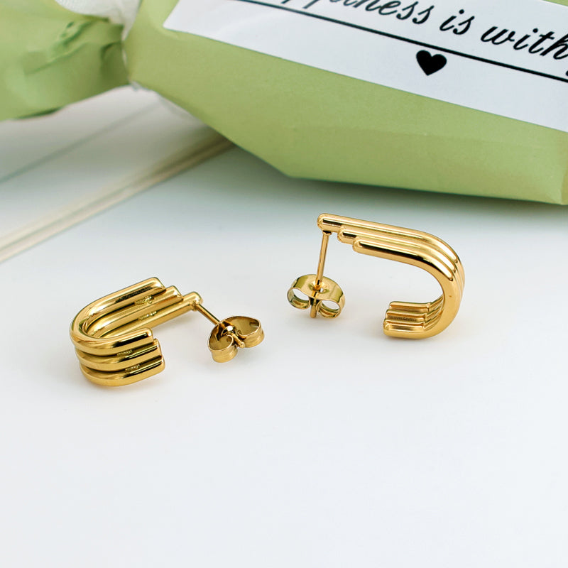 Geometric Inlay Pearl 18K Gold Earrings Ear Studs