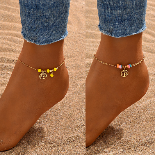 Bohemian beach tree beaded 18k gold plated women's anklet