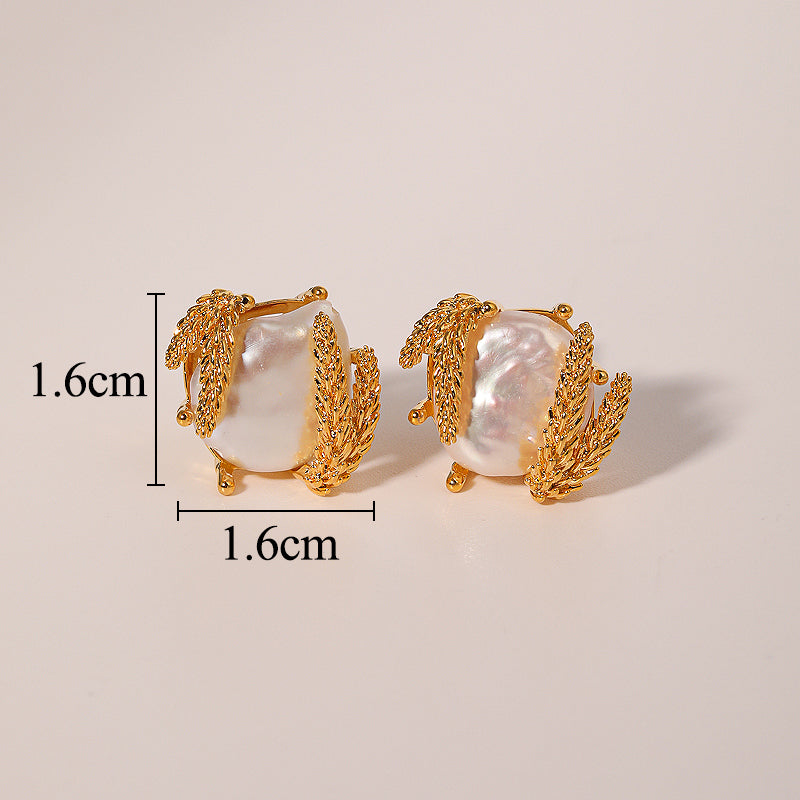 Baroque irregular inlay freshwater pearl 18k gold plated earrings