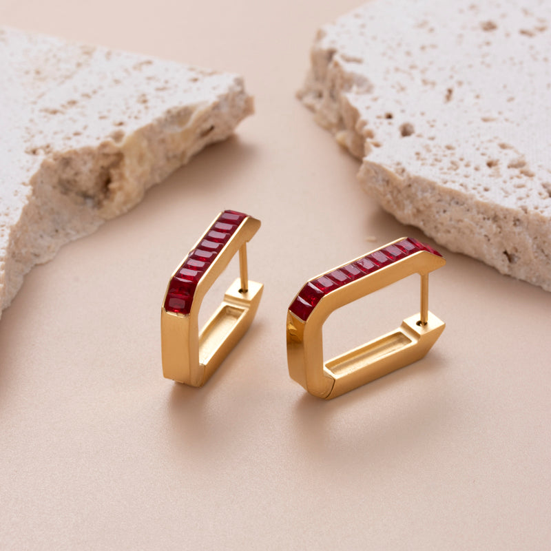 Geometric sector heart shape inlay zircon 18k gold plated drop earrings