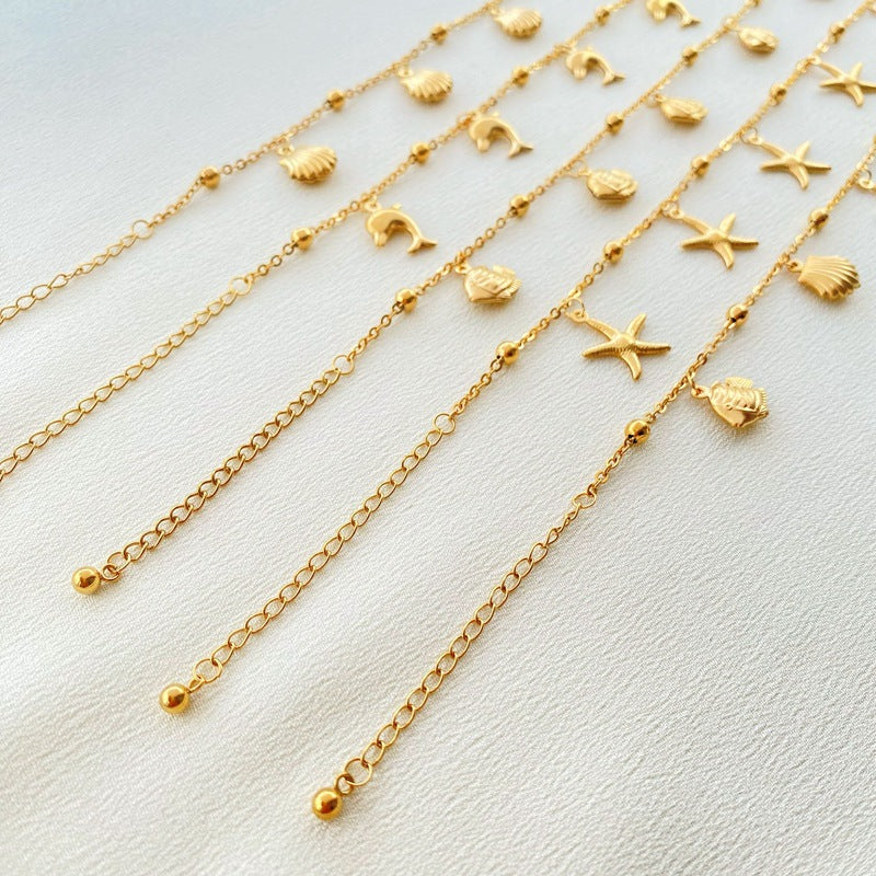 Starfish dolphin 18k gold plated women's anklet