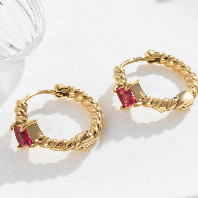 Geometric sector heart shape inlay zircon 18k gold plated drop earrings