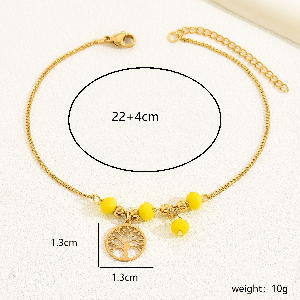 Bohemian beach tree beaded 18k gold plated women's anklet