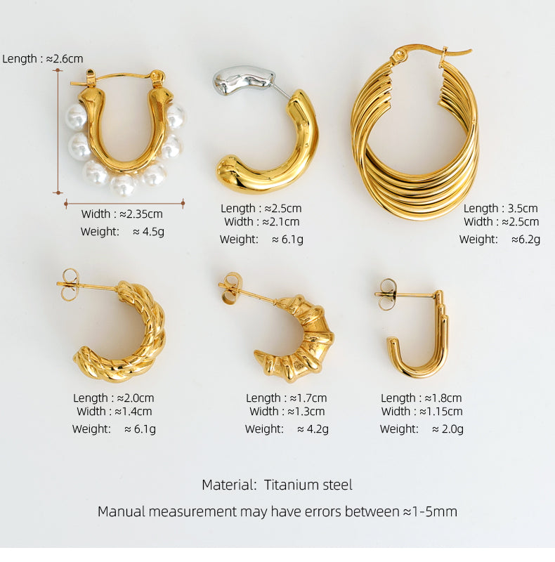 Geometric Inlay Pearl 18K Gold Earrings Ear Studs