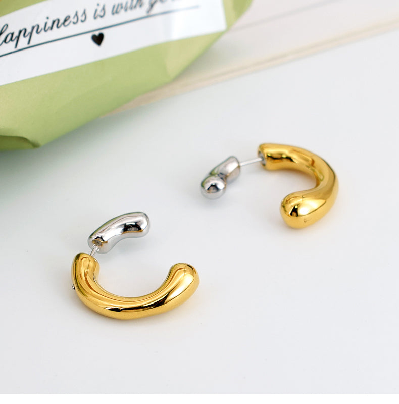 Geometric Inlay Pearl 18K Gold Earrings Ear Studs