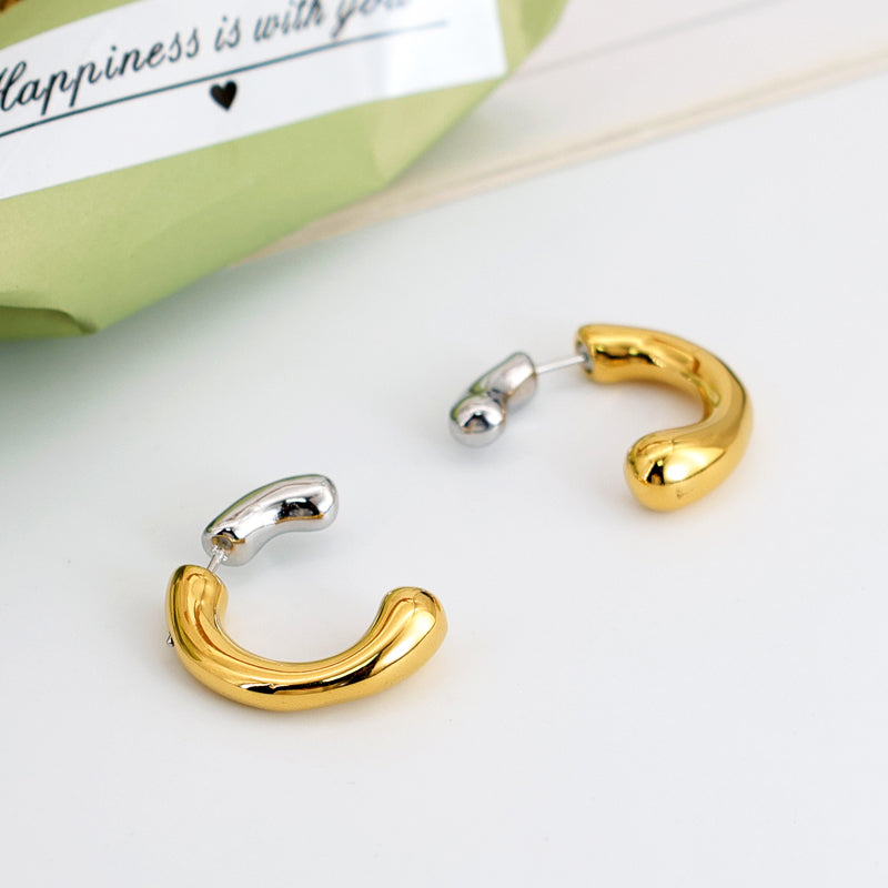 Geometric Inlay Pearl 18K Gold Earrings Ear Studs