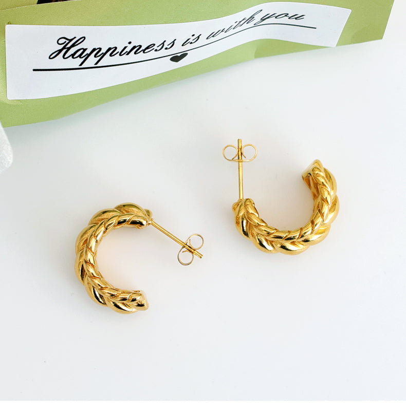 Geometric Inlay Pearl 18K Gold Earrings Ear Studs