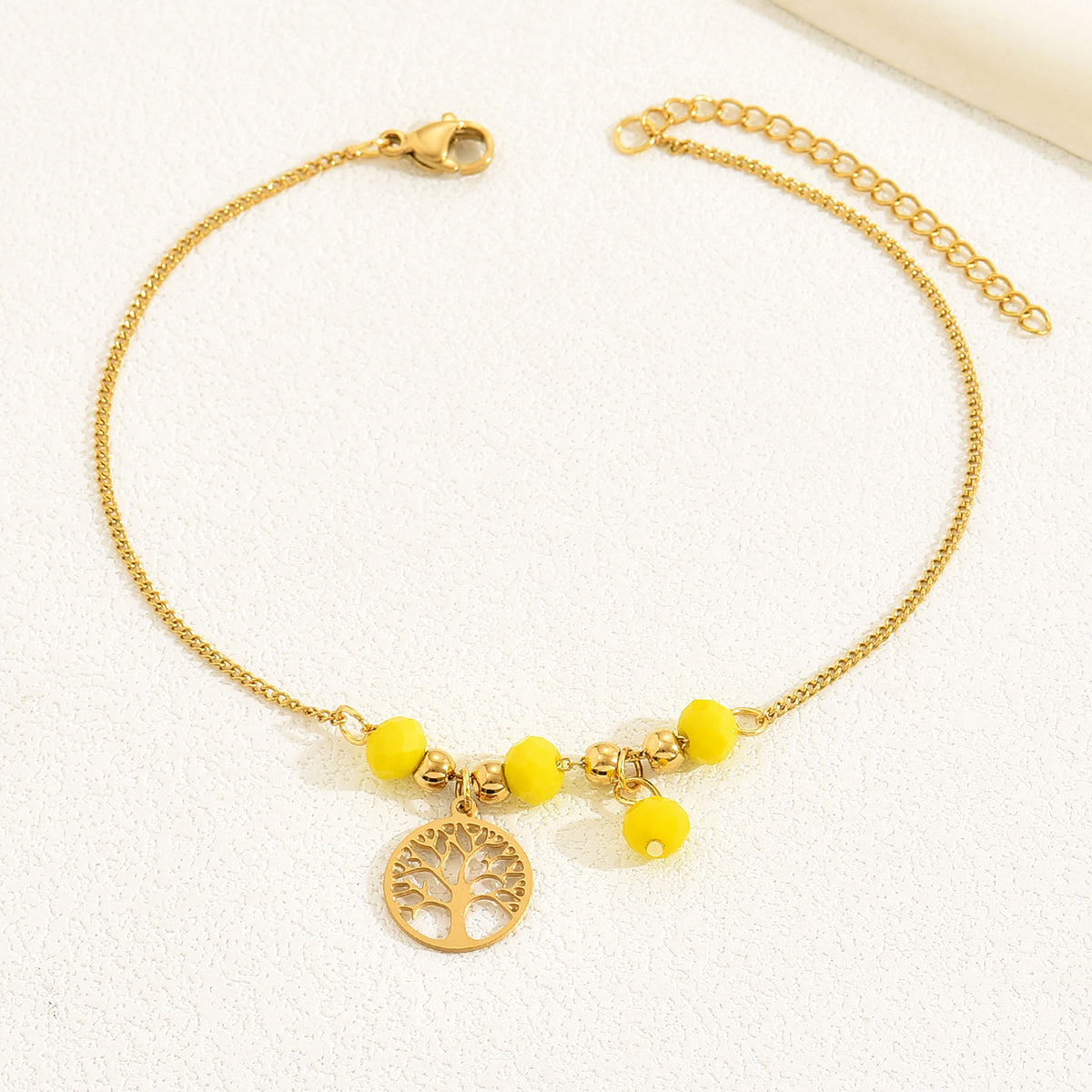 Bohemian beach tree beaded 18k gold plated women's anklet
