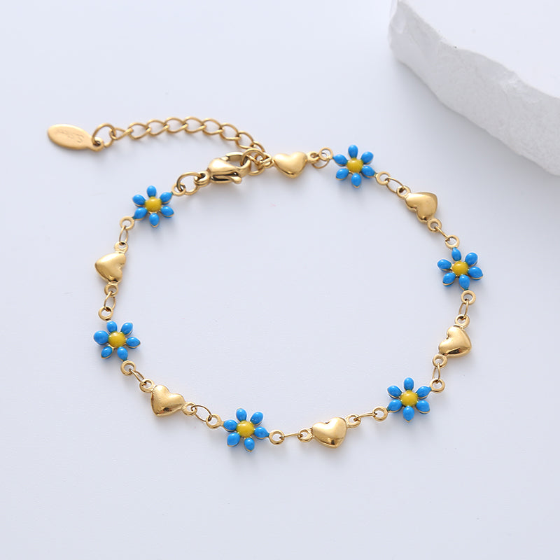 Heart & flower enamel gold plated bracelets