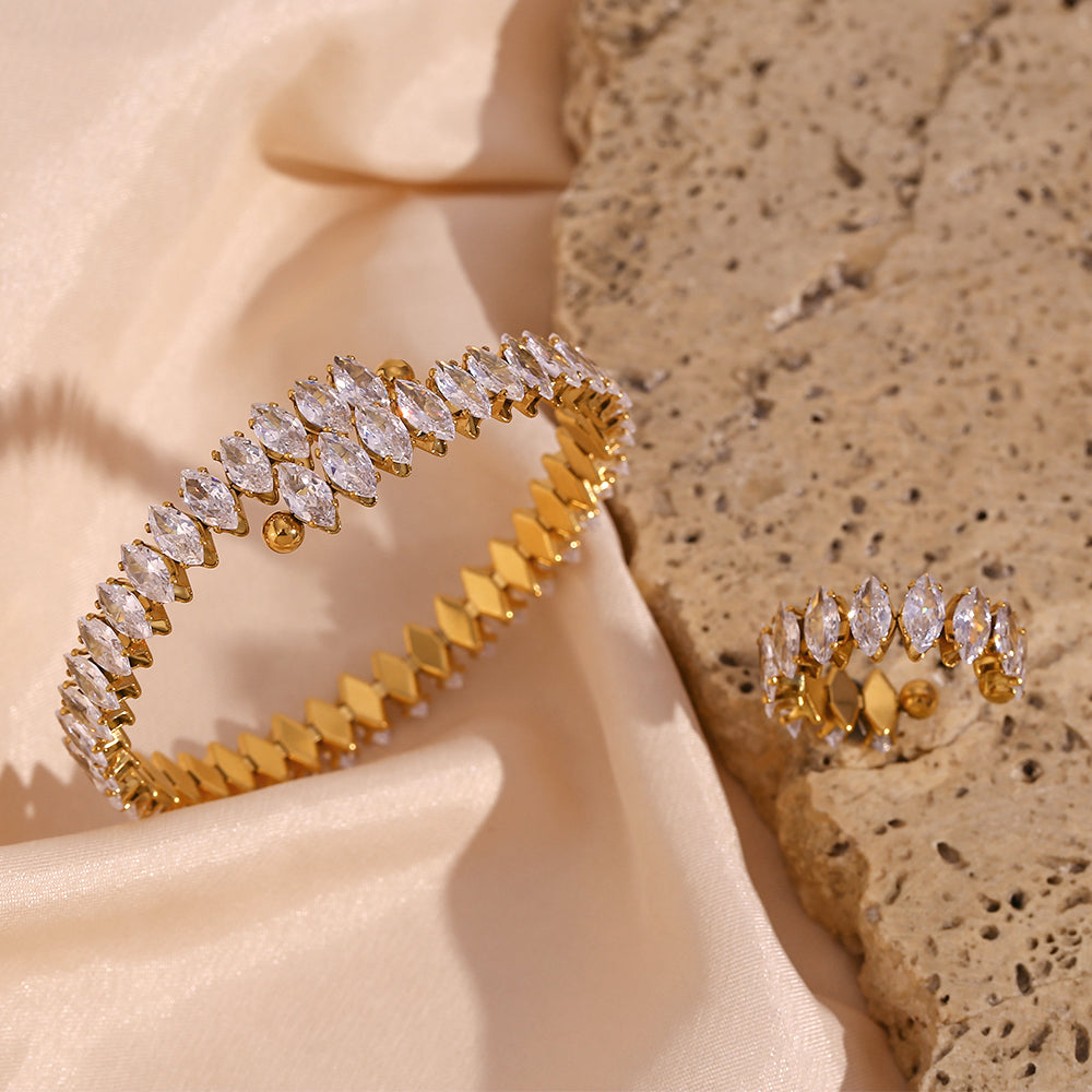 Classic style water droplets inlay 18k gold plated zircon rings bracelets