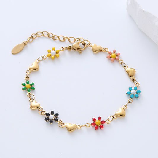 Heart & flower enamel gold plated bracelets