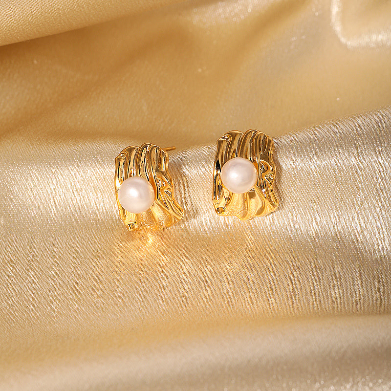 Baroque irregular inlay freshwater pearl 18k gold plated earrings