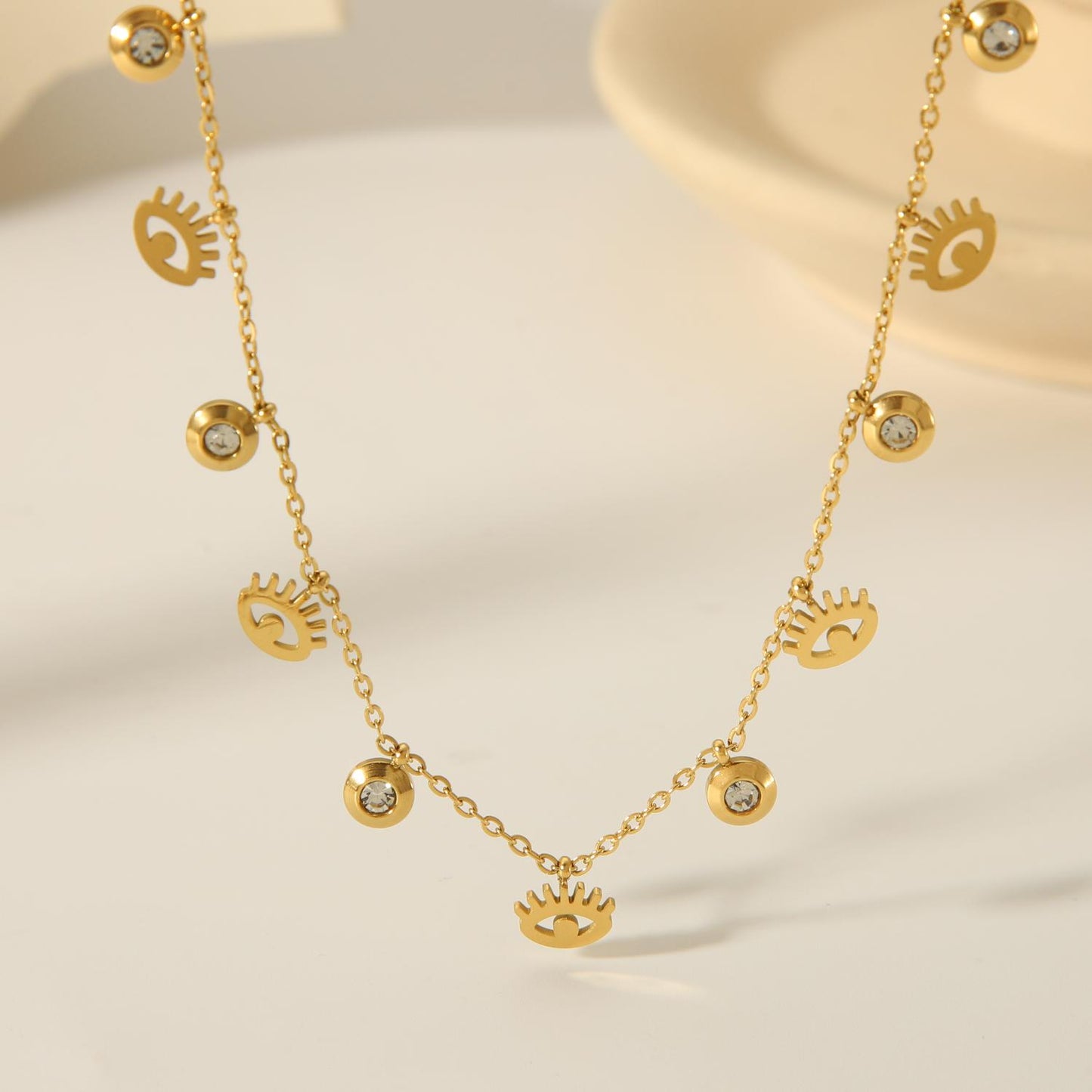 Vintage Style Inlay Star Eye Butterfly 18K Gold Plated Zircon Pendant Necklace