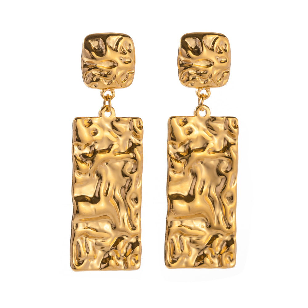 Rectangle pleated 18k gold plated drop earrings