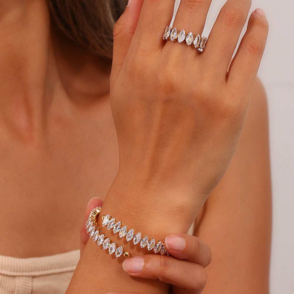 Classic style water droplets inlay 18k gold plated zircon rings bracelets