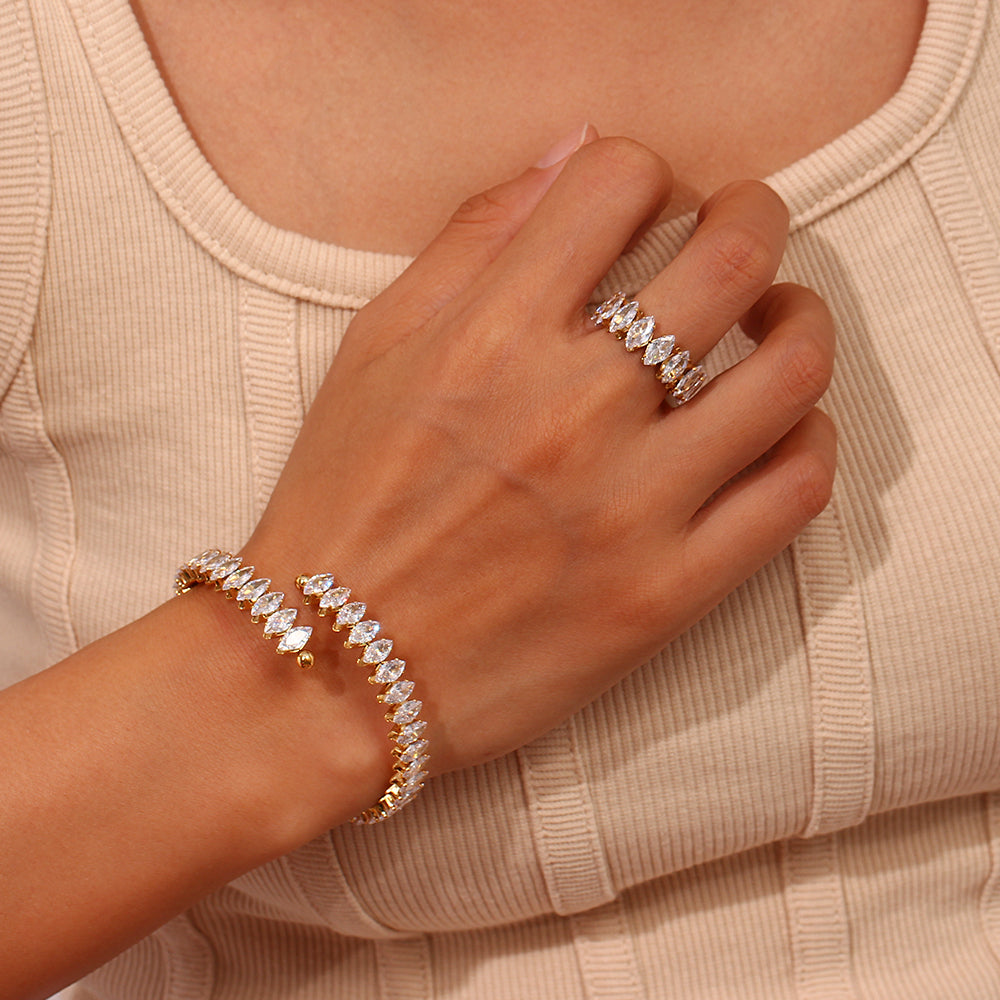 Classic style water droplets inlay 18k gold plated zircon rings bracelets