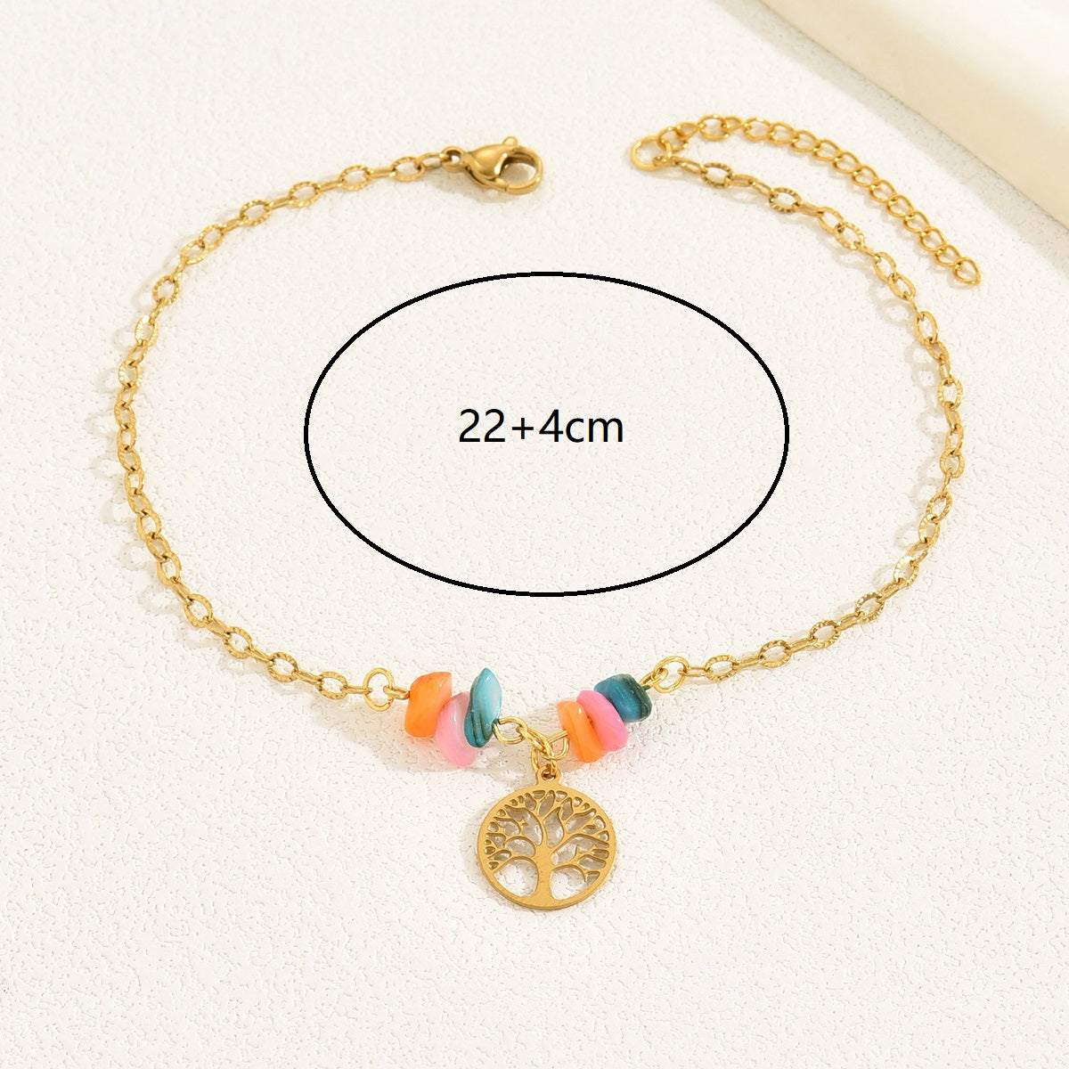Bohemian beach tree beaded 18k gold plated women's anklet