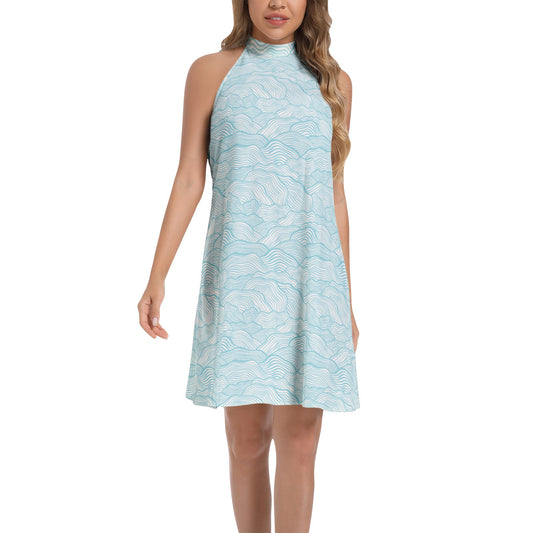 Tie Back Halter Neck Flared Dress