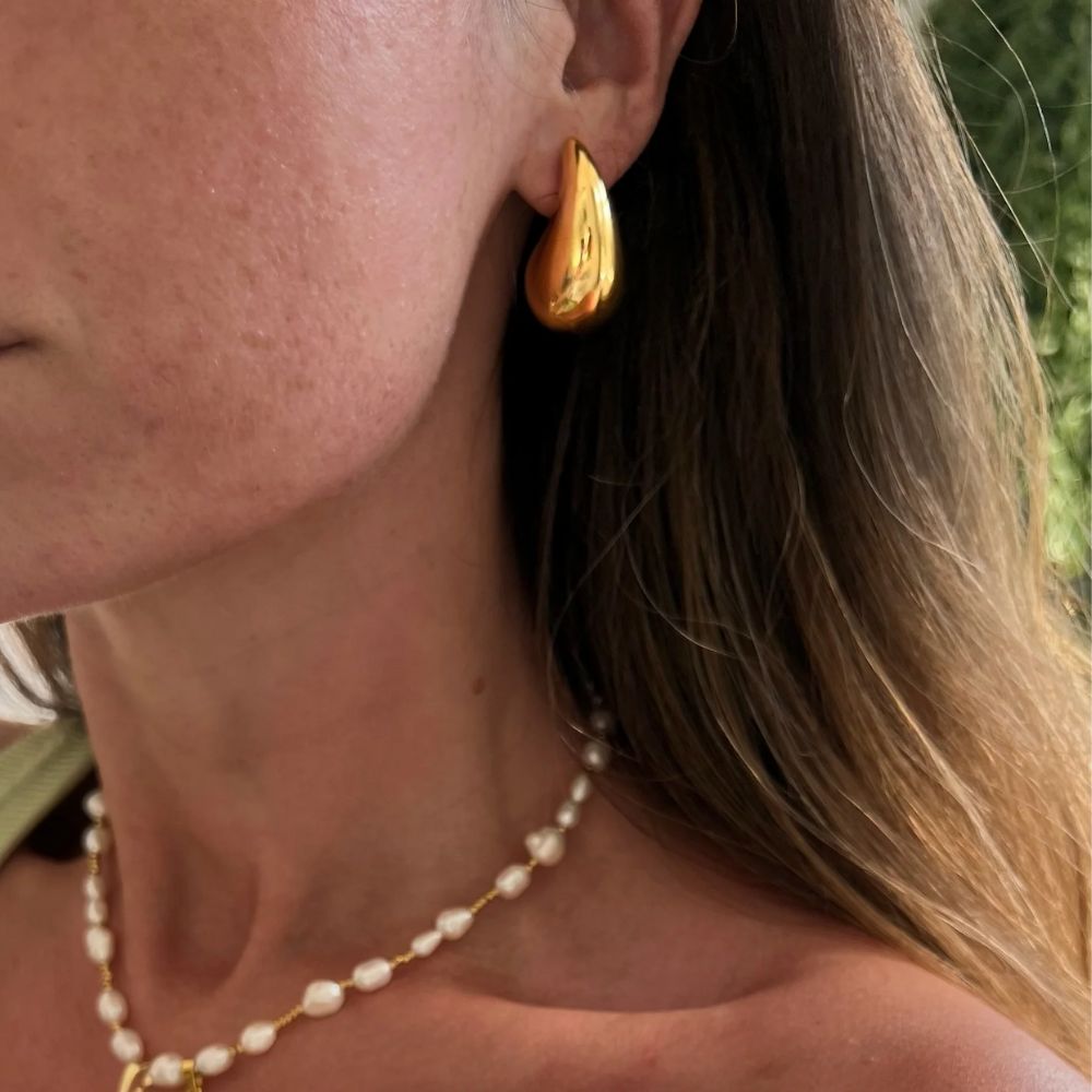 Water Droplets 18K Gold Plated Ear Studs