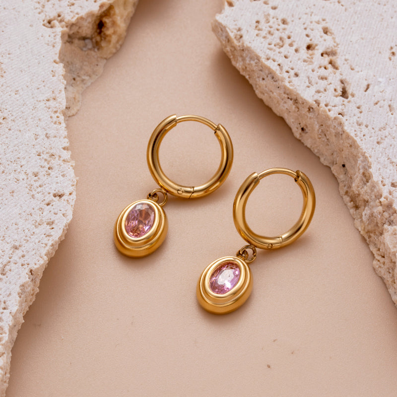 Geometric sector heart shape inlay zircon 18k gold plated drop earrings