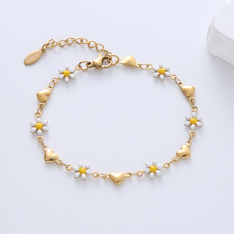 Heart & flower enamel gold plated bracelets